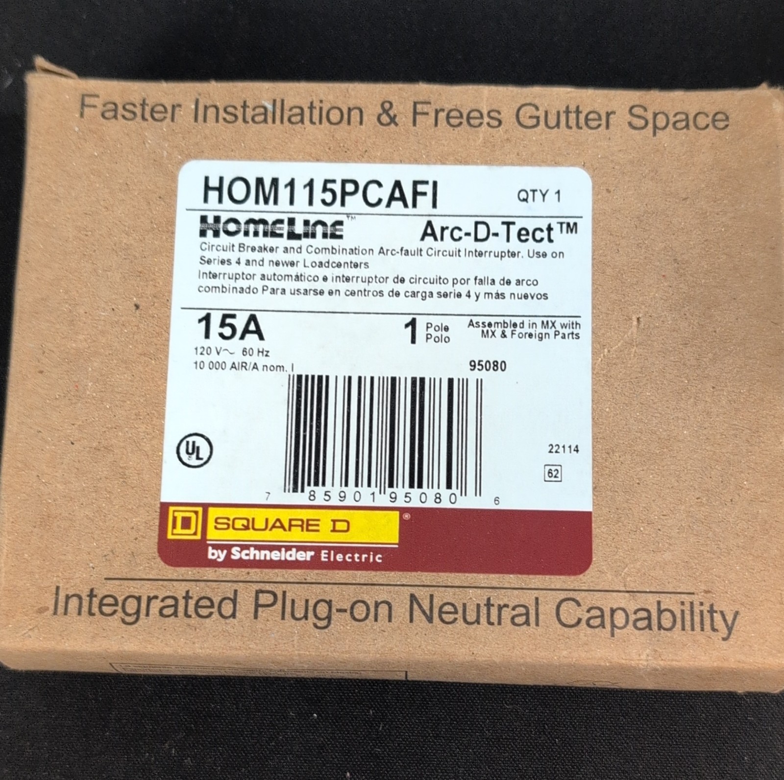 Square D HOM115PCAFI 15A Circuit Breaker Arc Fault Protection 1-Pole 120V