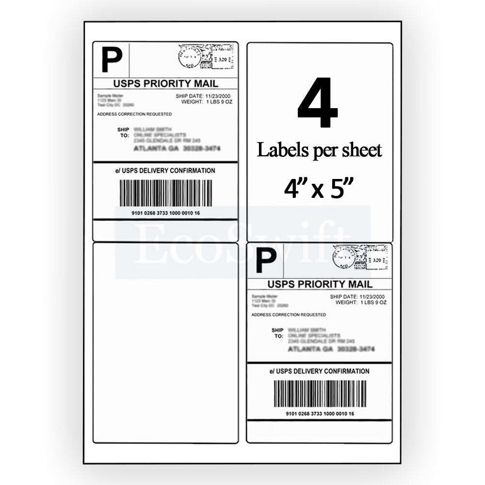(4) 4 x 5 EcoSwift Laser/Ink Address Shipping Adhesive Labels 4 per sheet
