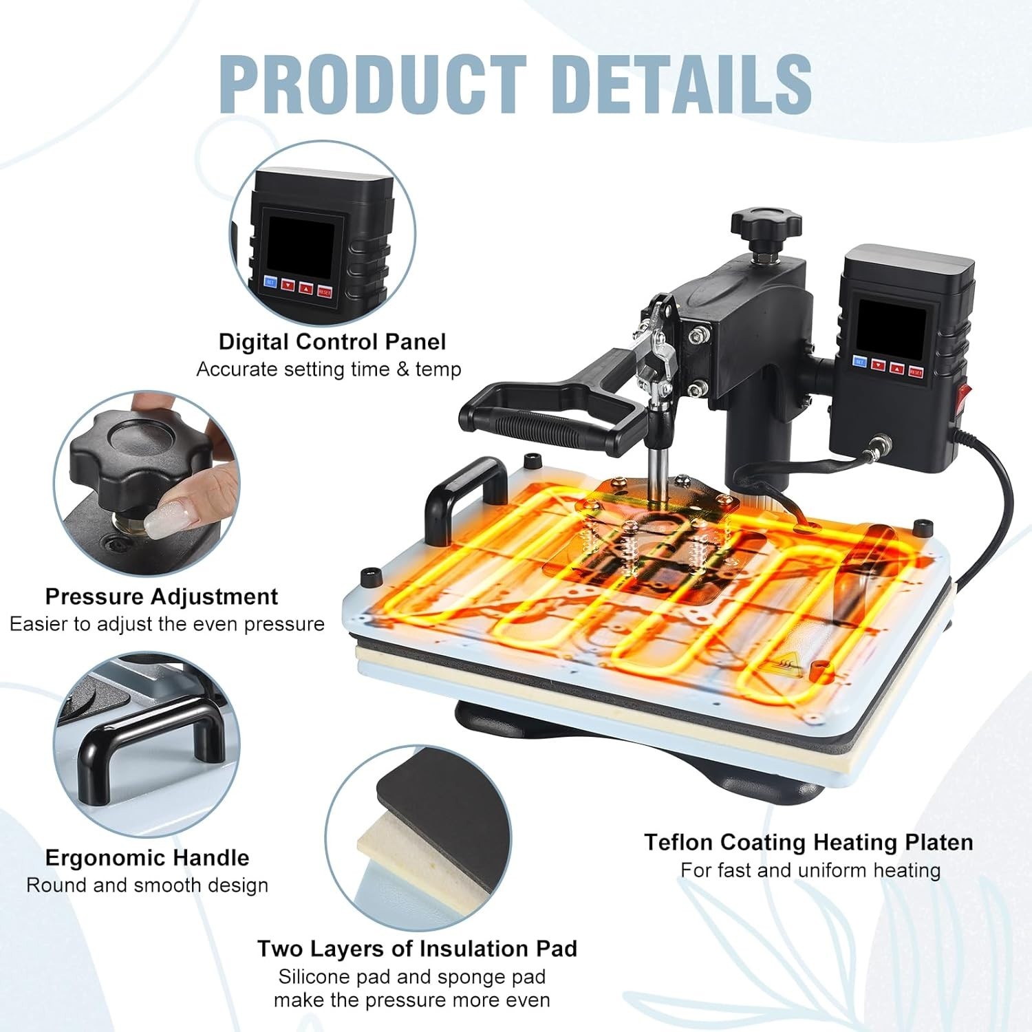 12×15 Inch, 360° Swing Away 5 in 1 Heat Transfer Machine, Multifunctional Hea…