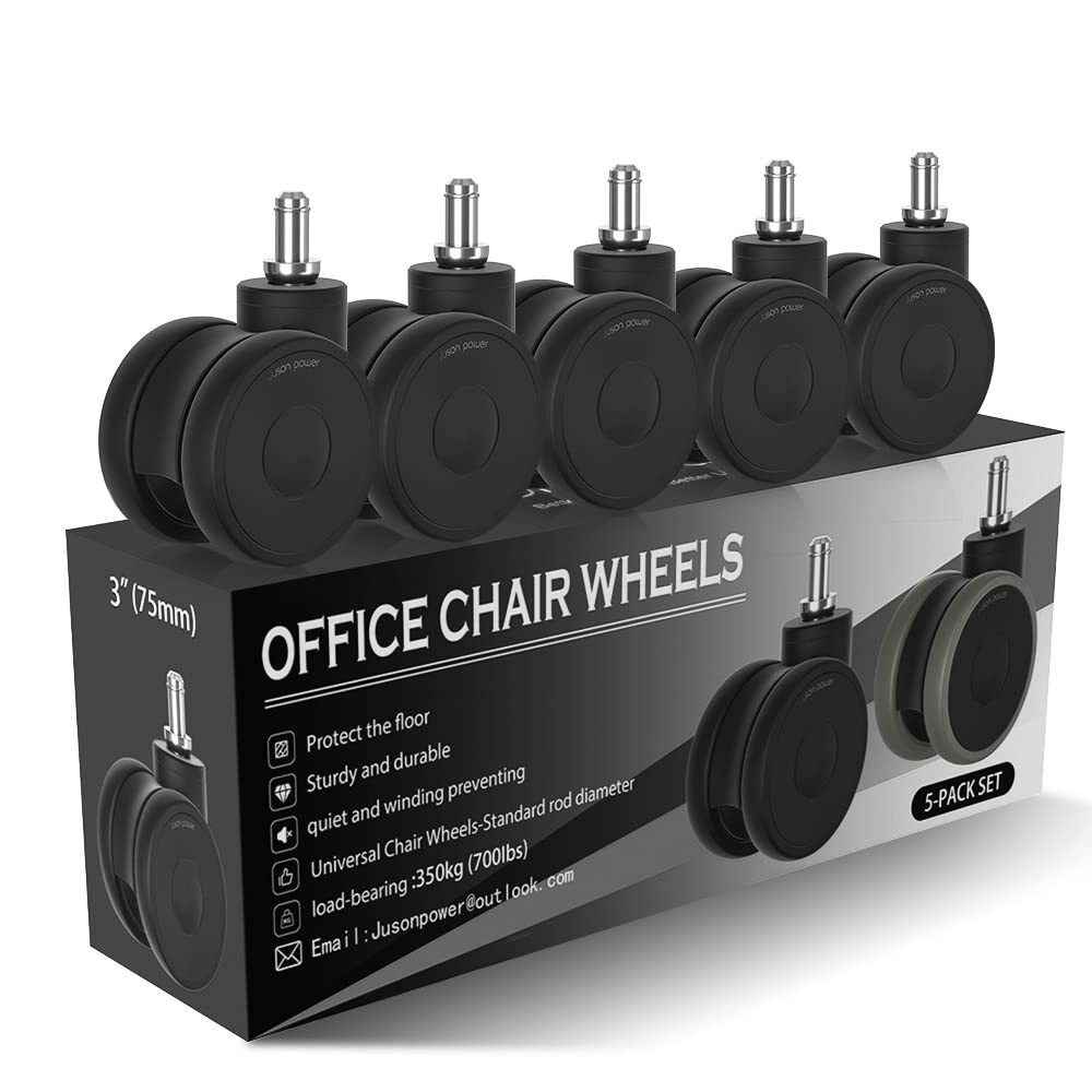 5Pcs Office Chair Caster Rubber Swivel Wheels Replacement Heavy Duty 3 inch