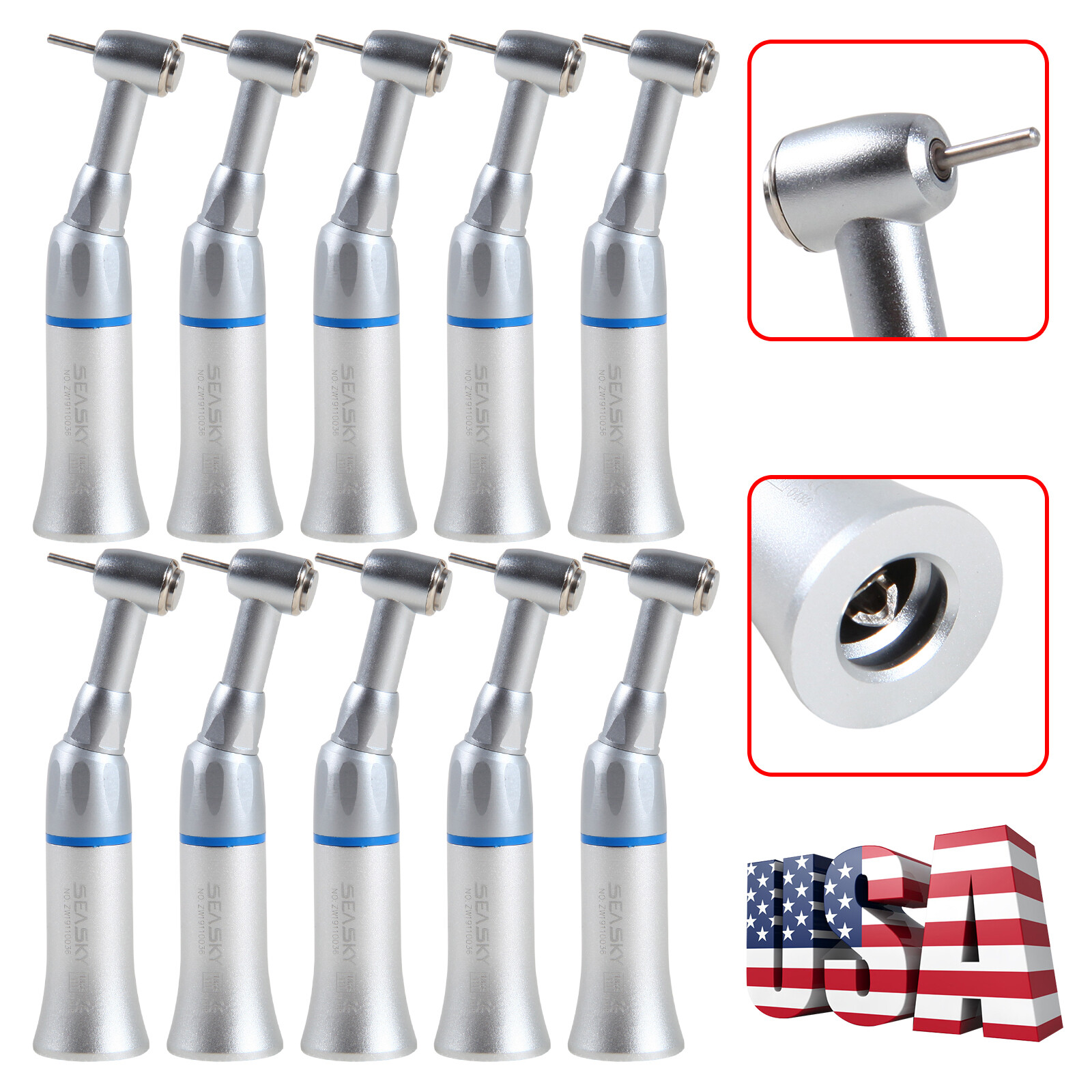 1-10X Dental Slow Speed Push Button Contra Angle Handpiece Fit FG1.6mm Burs SA