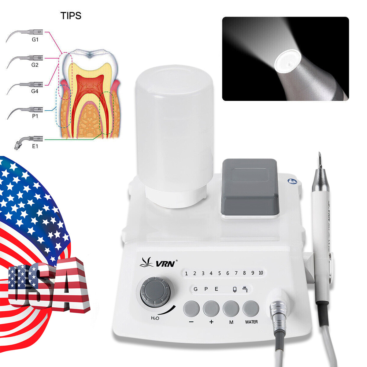 Dental Ultrasonic Piezo Scaler With LED Handpiece VRN Auto Water Supply UPS