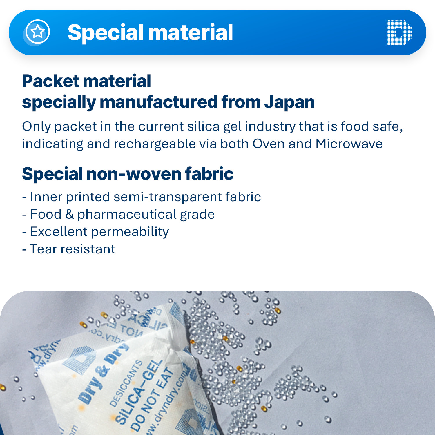 100 gram X 10 PK “Dry & Dry” Food Grade Orange Indicating Silica Gel Packets