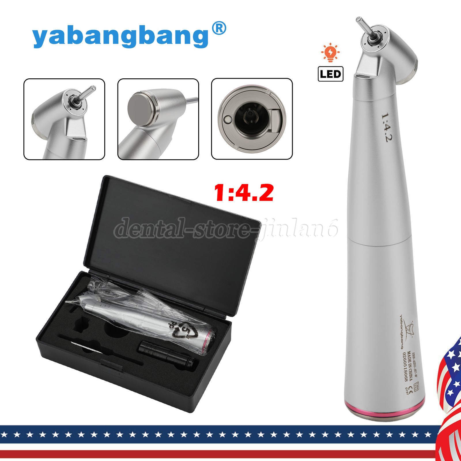 Dental Optic Fiber LED 1:4.2 Increasing Handpiece 45°Angle Head External Channel