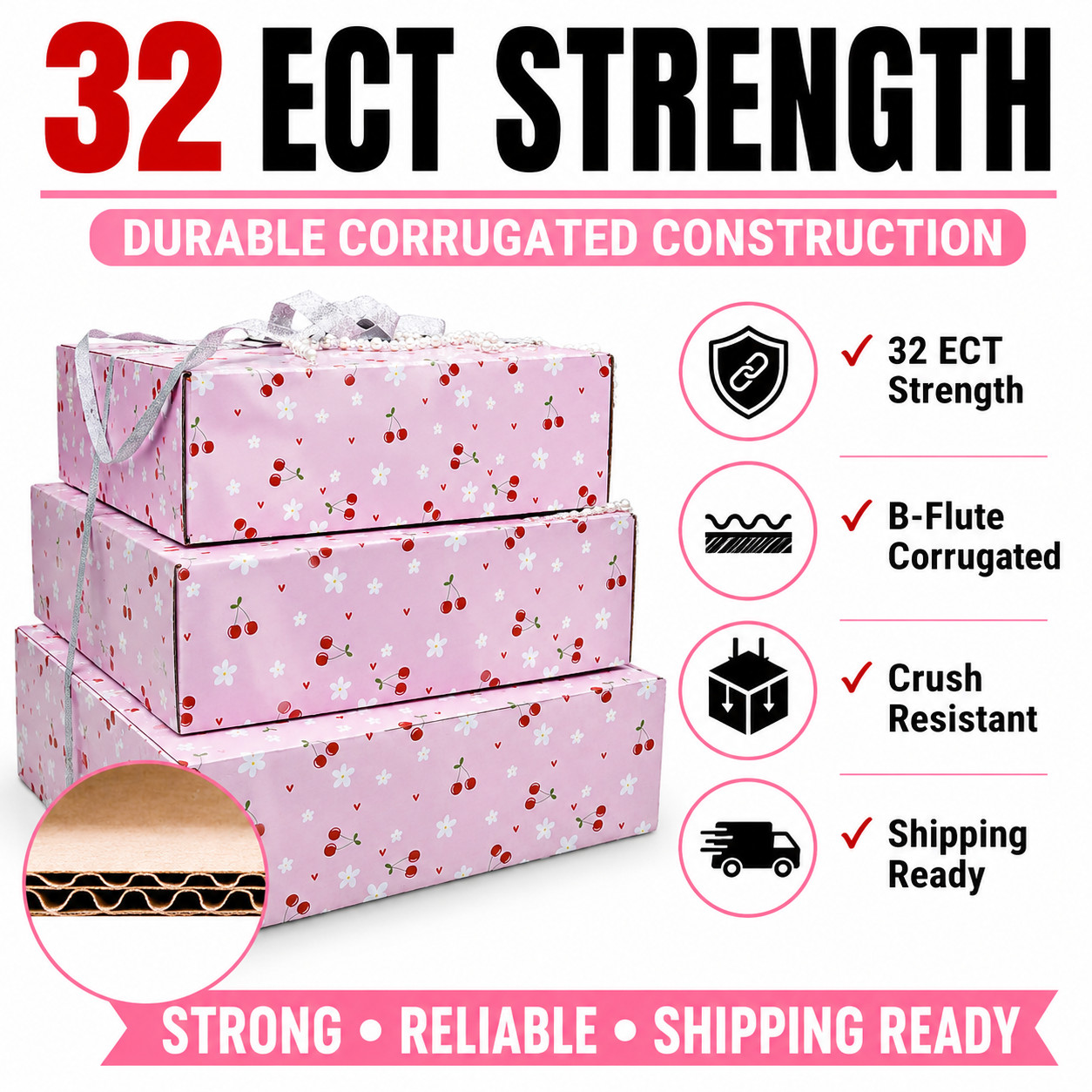 12x10x4 Cherry Print Shipping Boxes 32 ECT B-Flute Gift Mailer Boxes