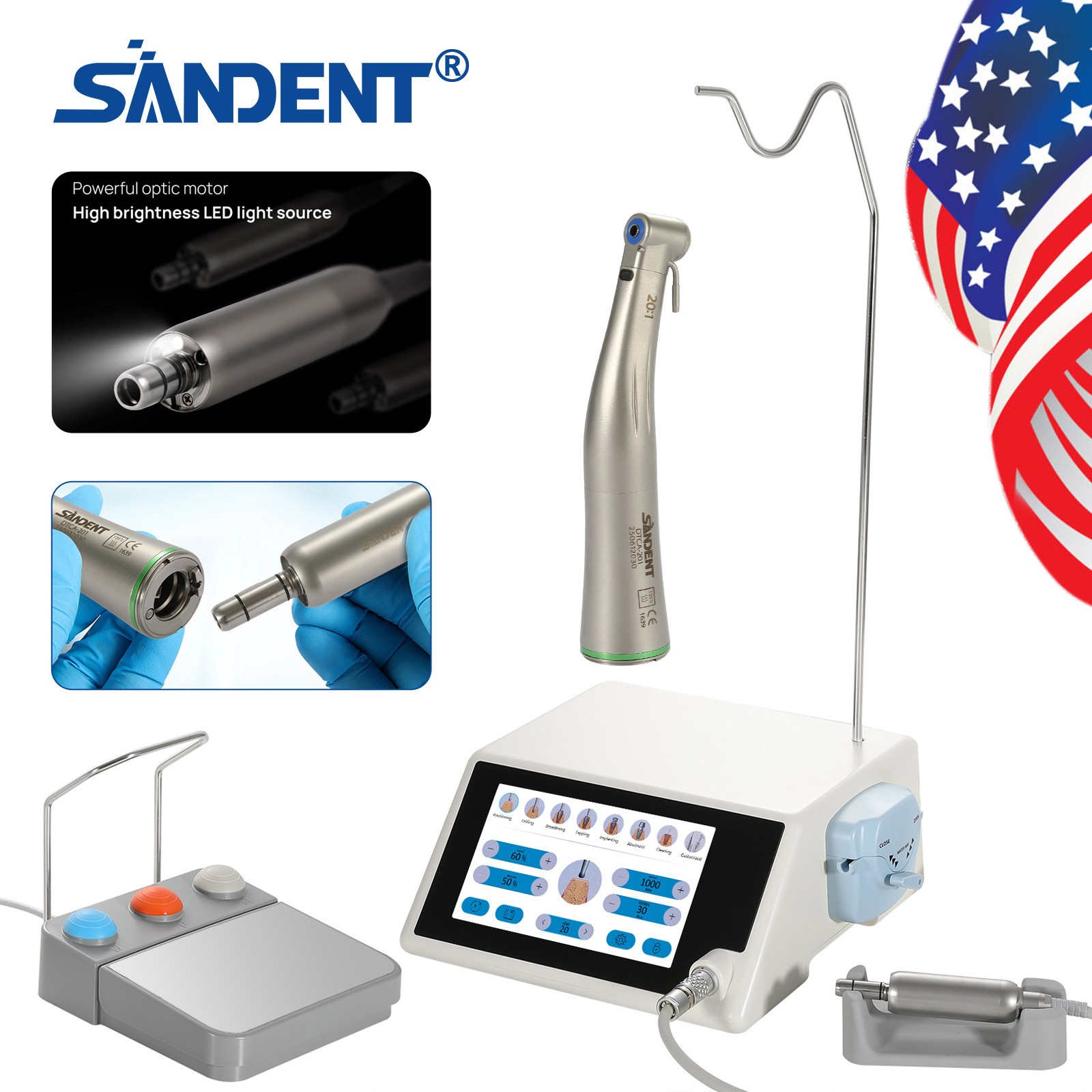 ST Dental Implant Motor Surgical System Brushless Motor 20:1 LED Contra Angle us