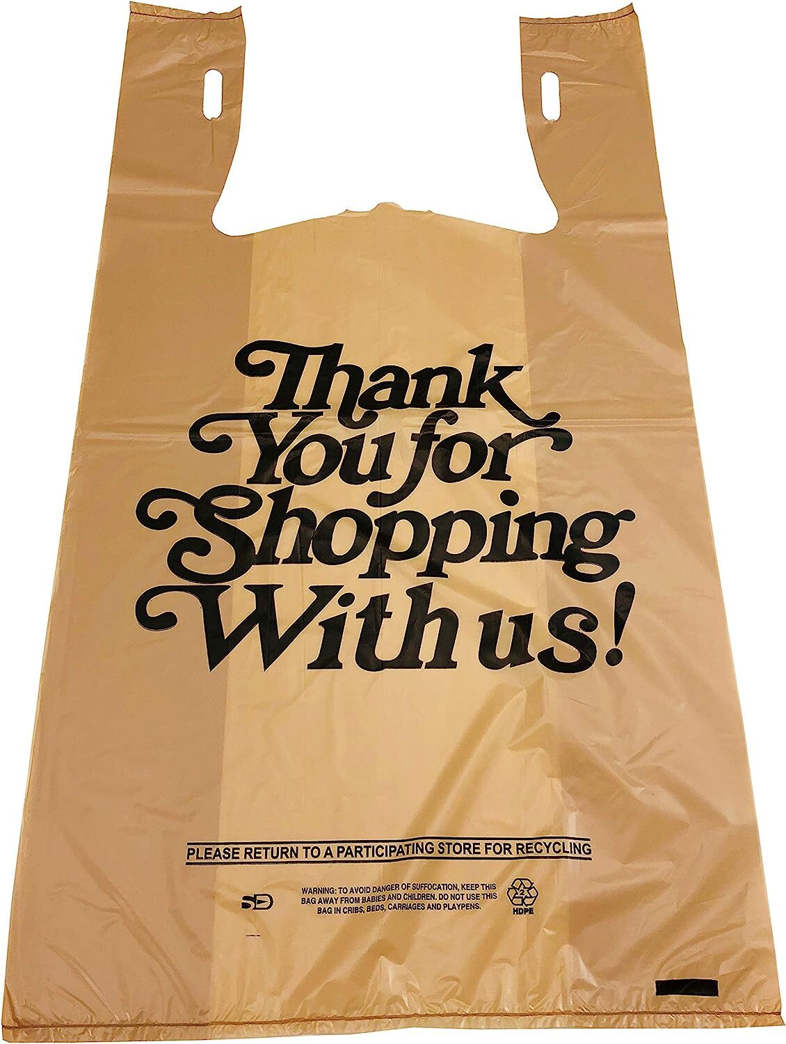 Heavy Duty Beige T Shirt Bags 21 x 6.5 x 11.5 0.71 Mil Grocery Bags