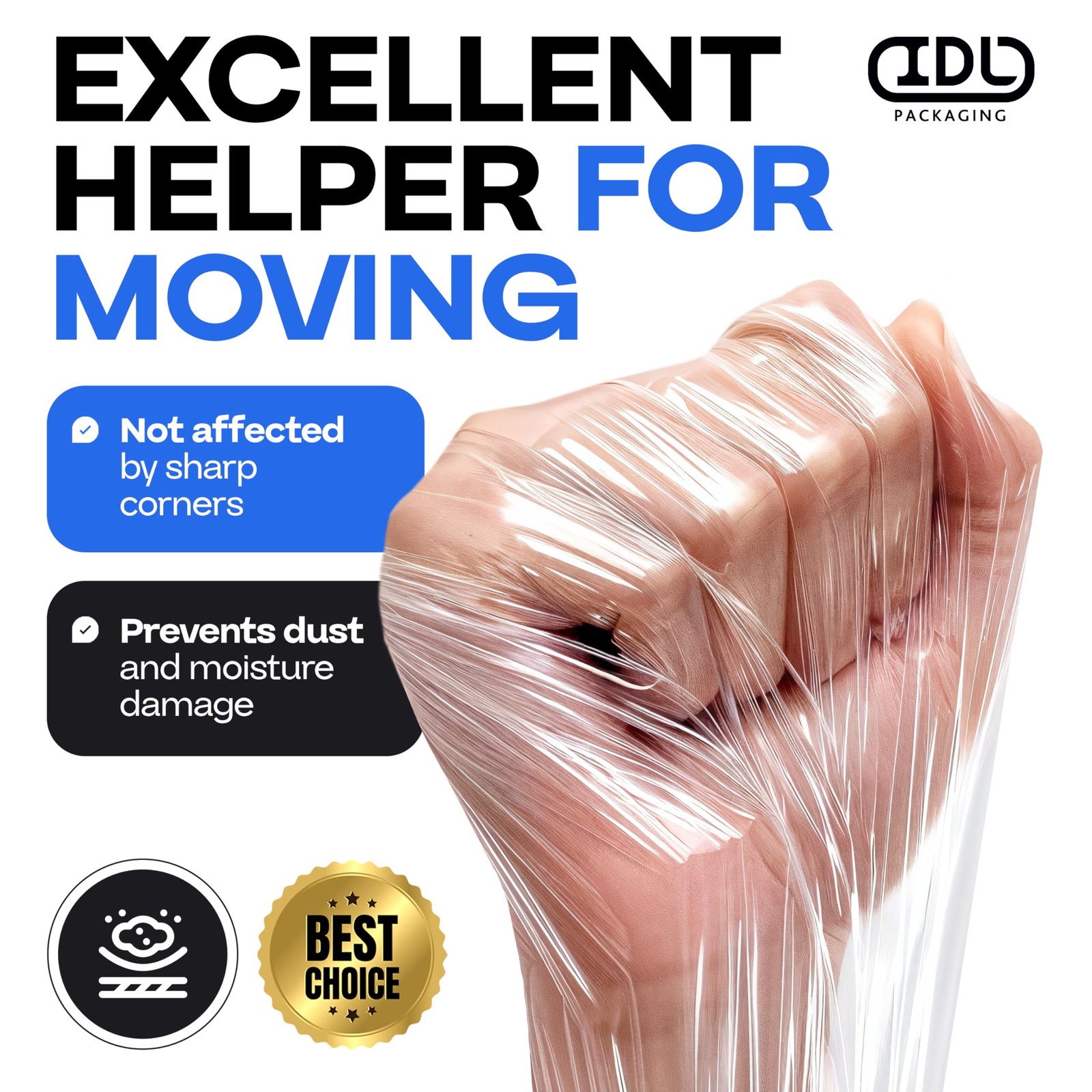 IDL Packaging 3″ Stretch Wrap Mini Roll, 700 feet, Rolls + Handle, Clear