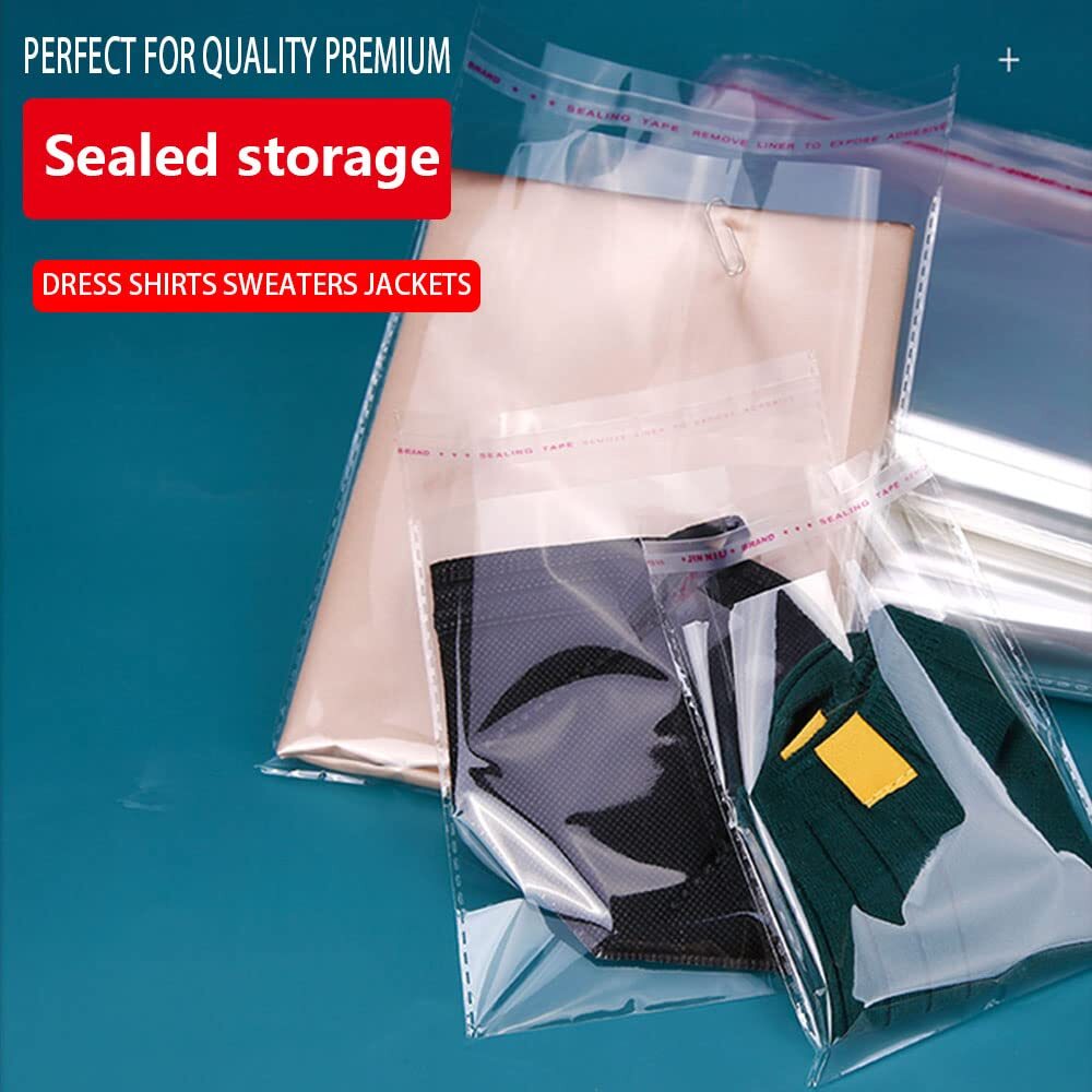 100CT 12×16″ Self Adhesive Sealing Cellophane Bags Large Clear Tshirt Sheets