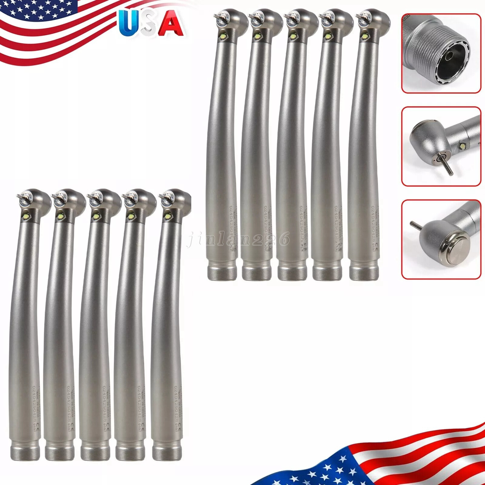 1-10 NSK Style LED Fiber Dental Turbina High Speed E-generator Handpiece 2 Holes