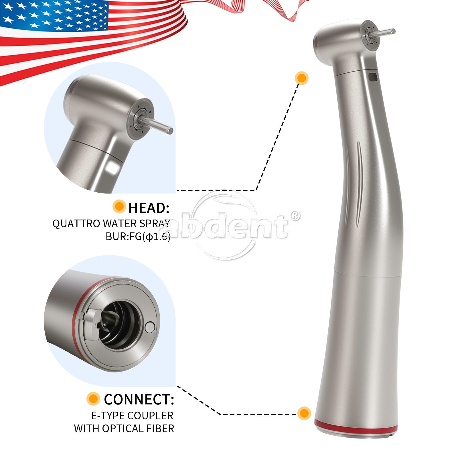 1:5 Increasing Fiber Optic Contra Angle Handpiece Push Button Abdent Dental NEW