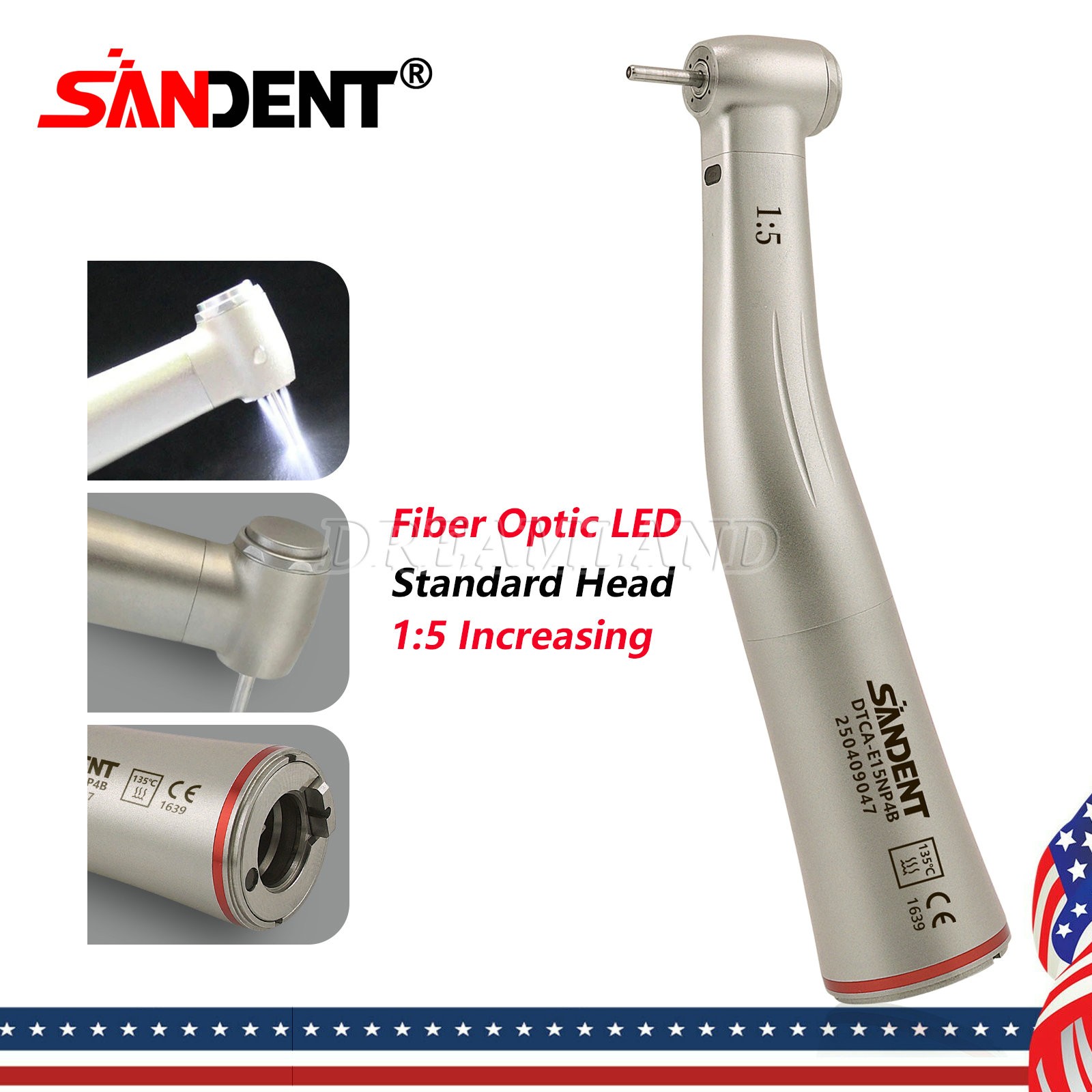 Dental Electric Highspeed Handpiece 1:5 Fiber Optic Contra Angle E-Type SANDENT