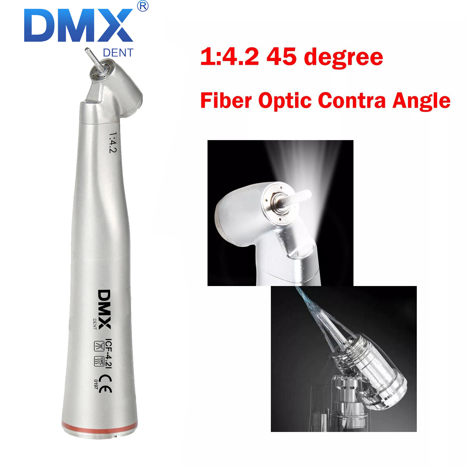 DMXDENT Dental 1:1/1:4.2 /1:5 Contra Angle Fiber Optic LED Low Speed Handpiece