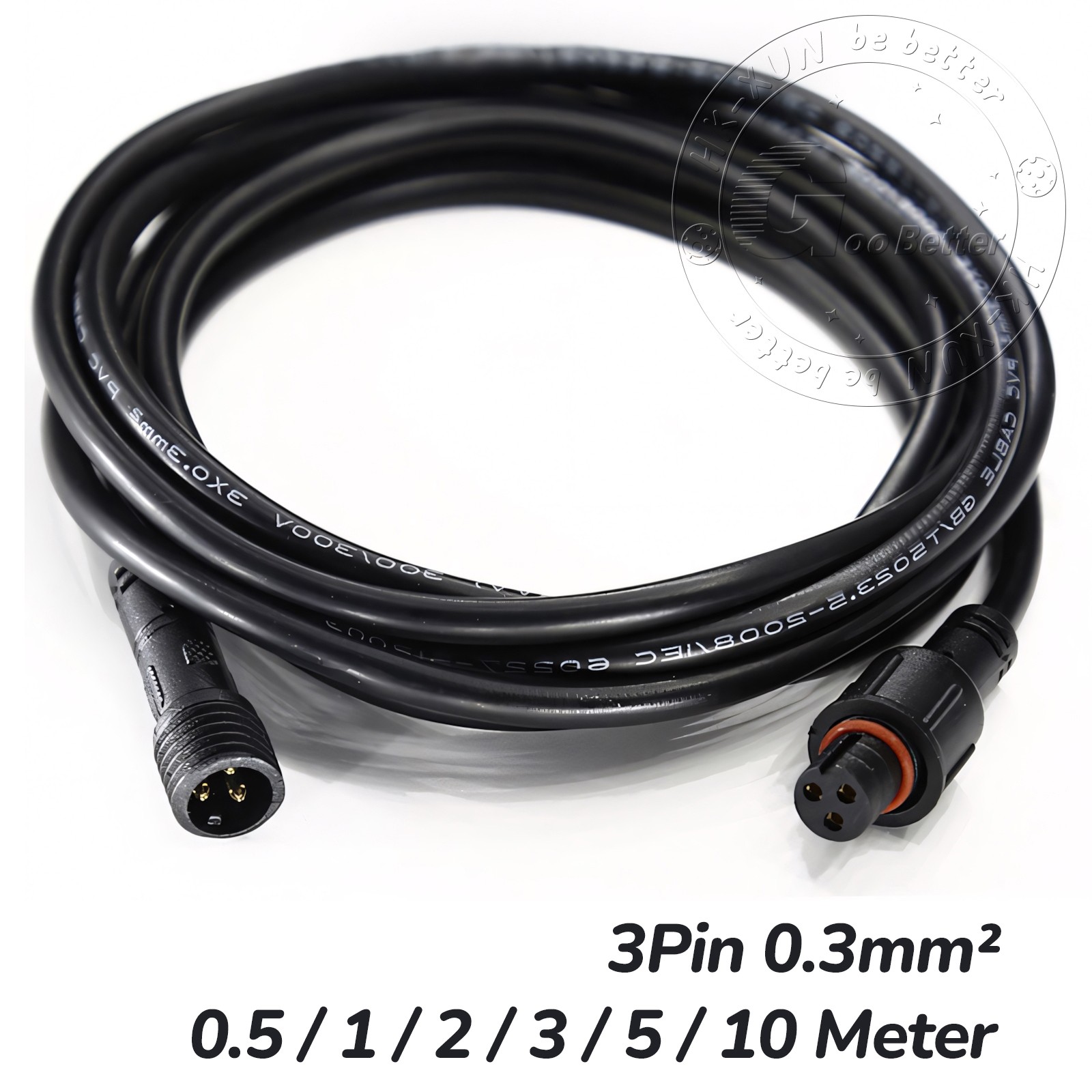 3 Pin Waterproof Extension Cable Connector Male Female Outdoor Led Light IP67