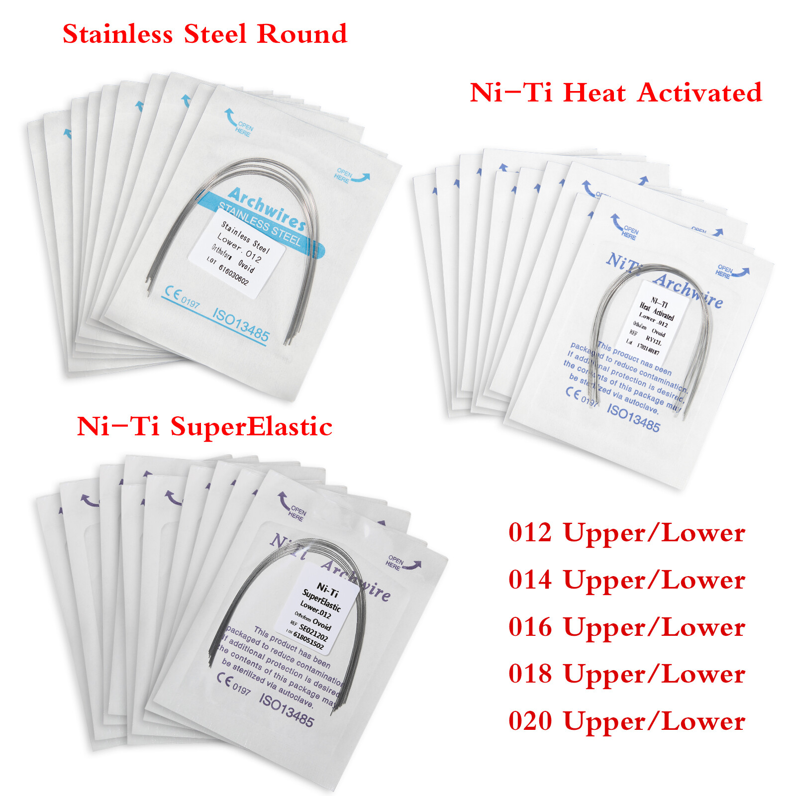 Dental Orthodontic Heat Thermal Activated Niti Rectangular Arch Ovoid Wire U/L