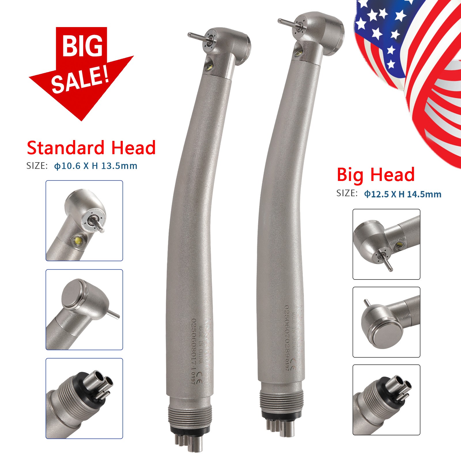 Dental Fiber Optic LED E-generator Handpiece Big/Standard Head 3Spray 4Water YBM