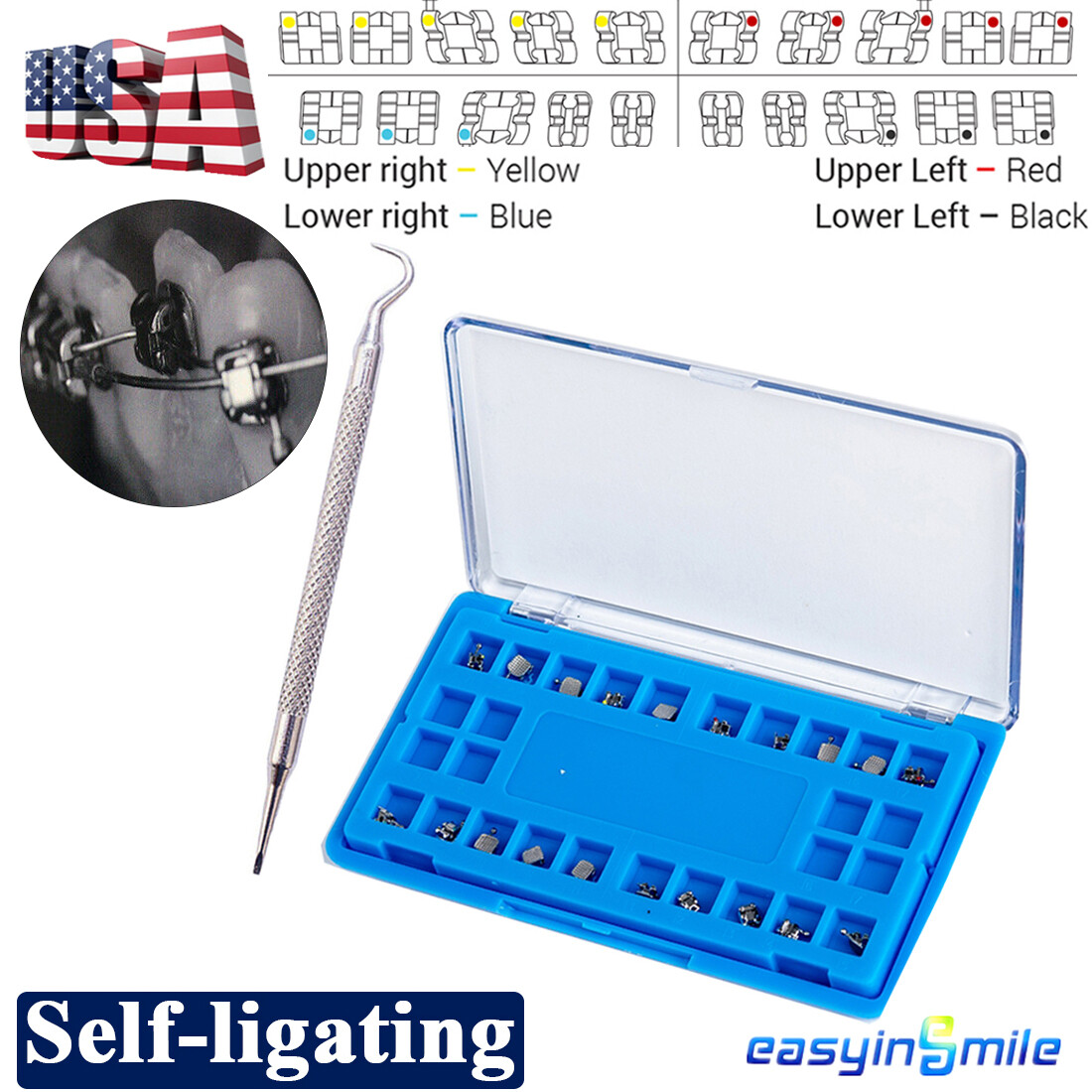Dental Orthodontic Self-ligating Brackets Metal Braces ROTH/MBT 022 3/345Hook