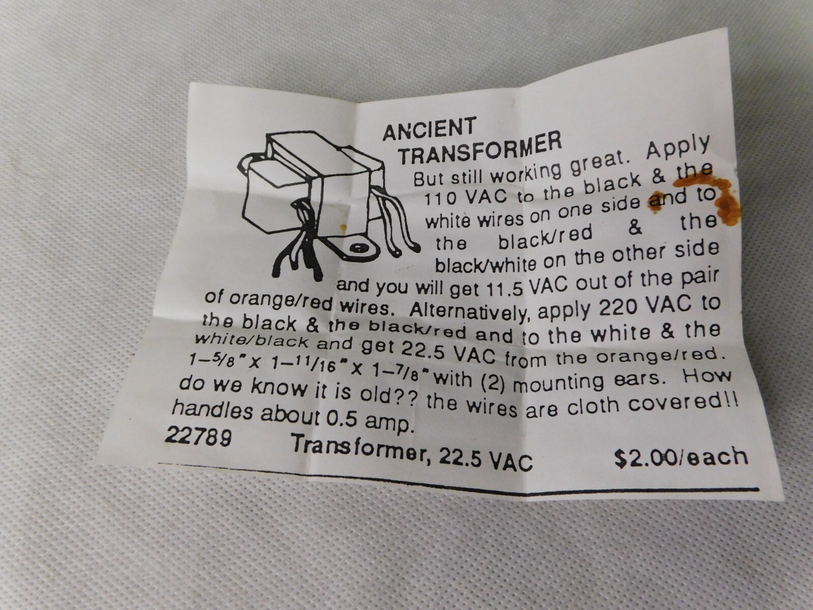 Vintage Transformer 110v to 11.5v or 220v to 22.5 v, electronics, etc.