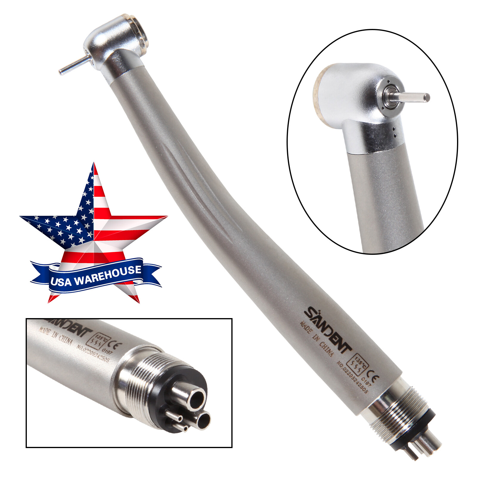 SANDENT Standard Head Dental Air Turbine High Speed Push Button Handpiece 4 Hole