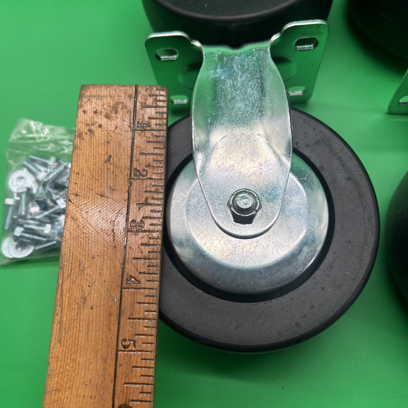 NEW Black Rubber and Steel Swivel 4-PCS & HARDWARE! Caster Kit 5” Wheel 4*3 Base