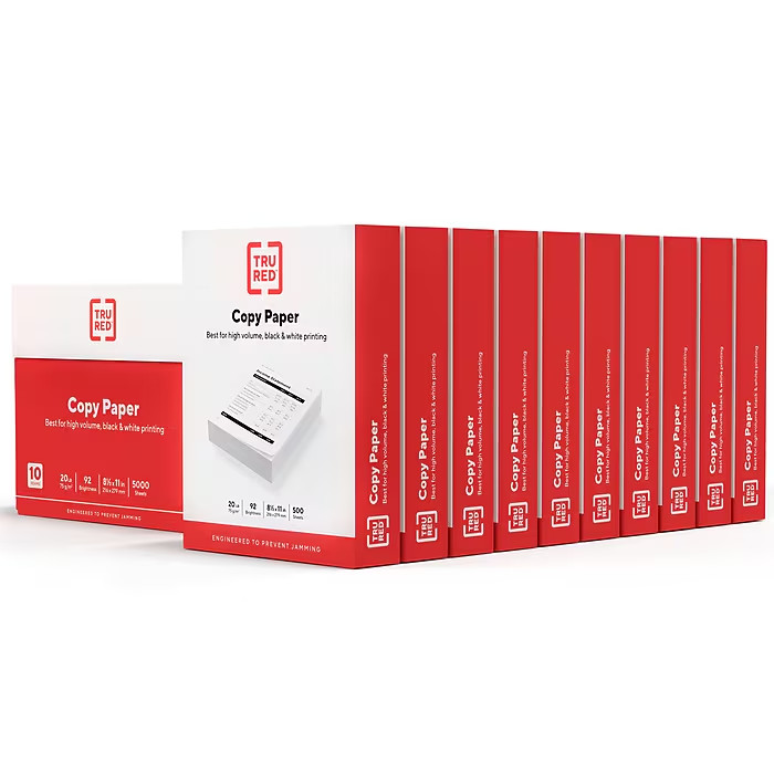TRU RED White Copy Paper Letter Size 8.5×11 20lb 92 Bright 10 Reams 5000 Sheets