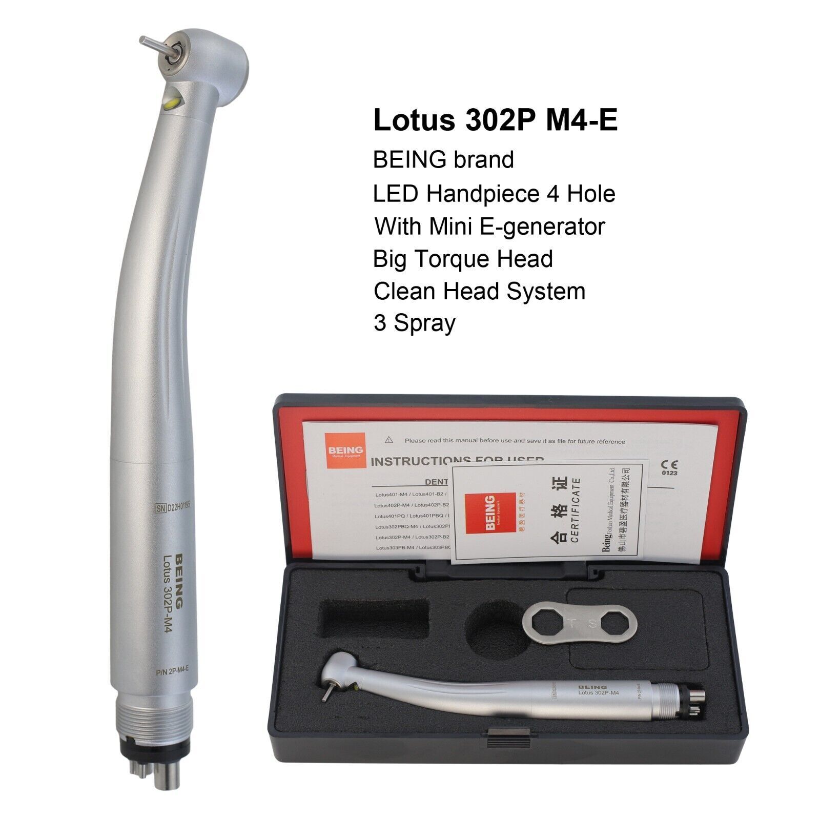 COXO Dental LED Handpiece High Speed E-generator Self Power Turbine 4 Hole NSK