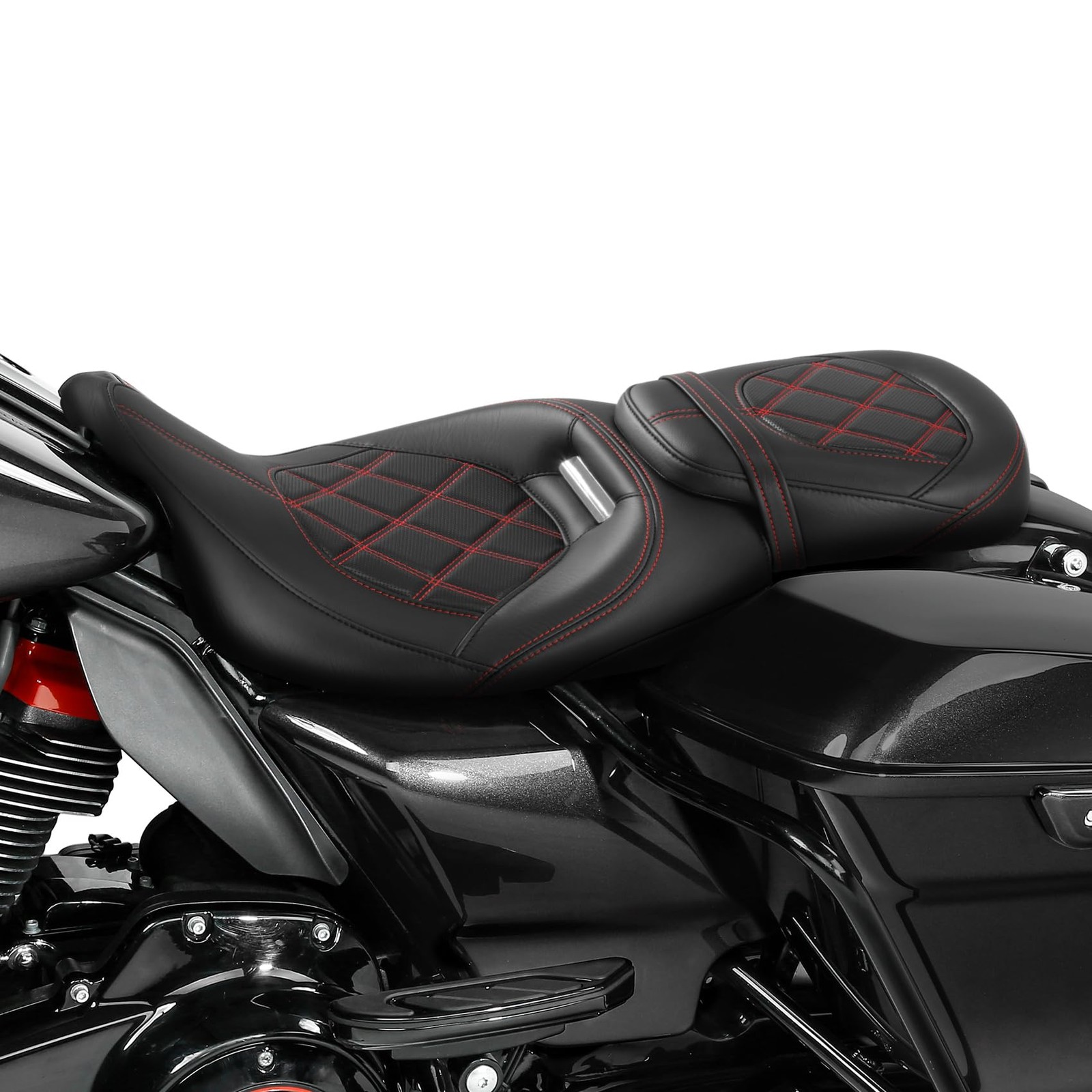 Two-Up Detachable Motorcycle Seat for Touring Road King Special FLHRXS Black Red