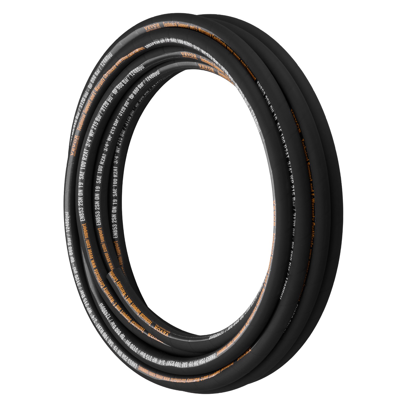VEVOR Hydraulic Hose Coiled Hydraulic Hose 50ft 3/4″ 2 Steel Wire 3120 PSI