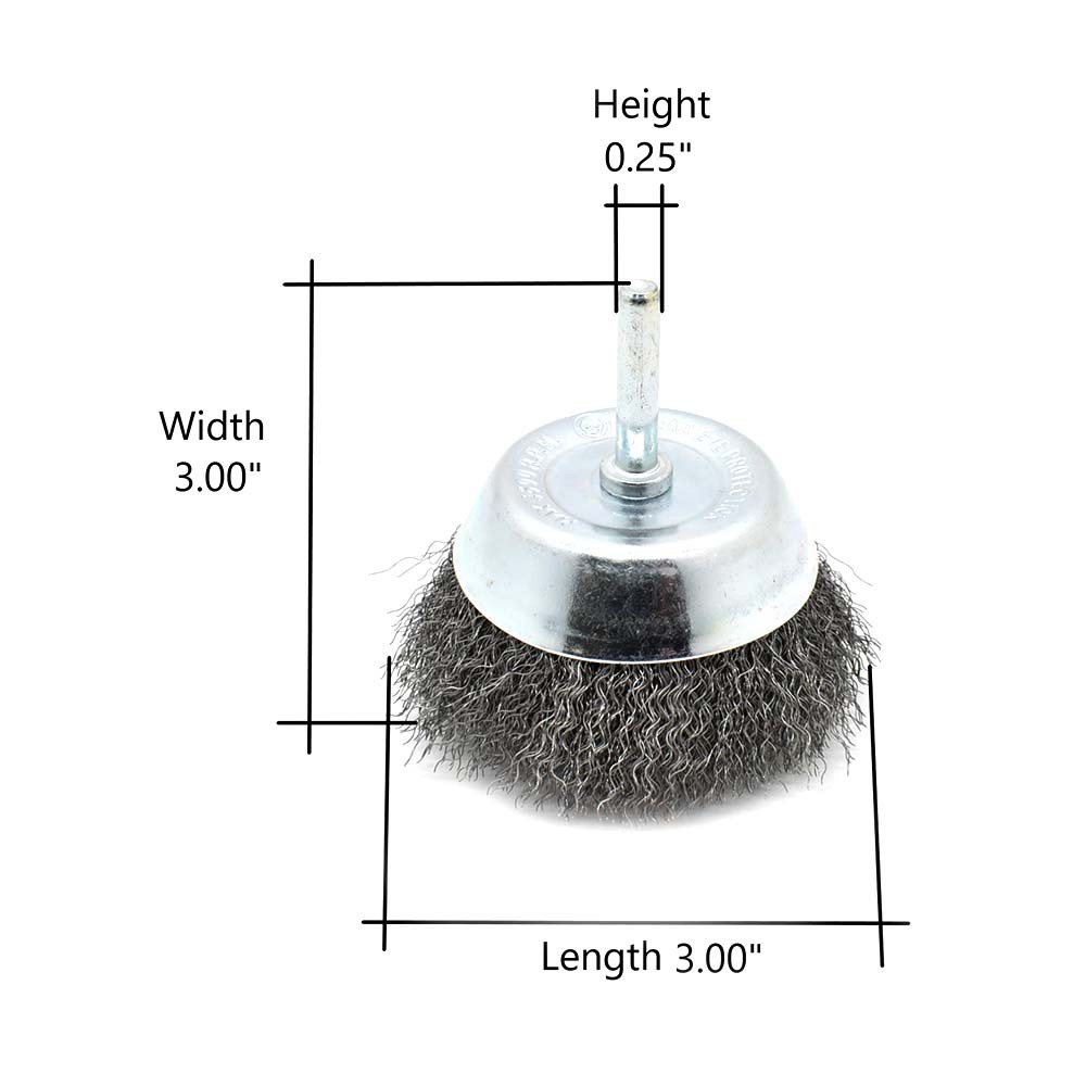 S1844 3-Inch Wire Cup Brush 1/4-Inch Shank – Fine Crimped Wire 4500 RPM