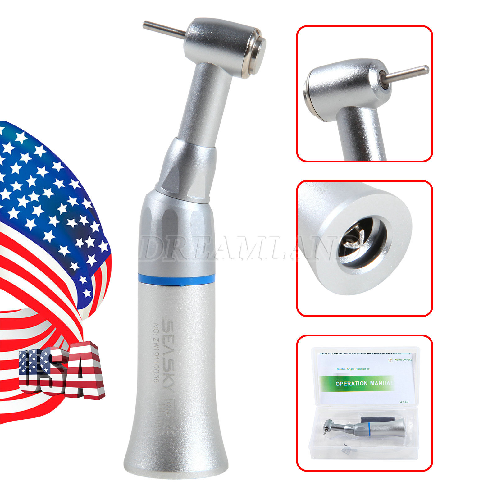 Dental Slow Low Speed Contra Angle Handpiece Fit FG 1.6mm Burs Push Button