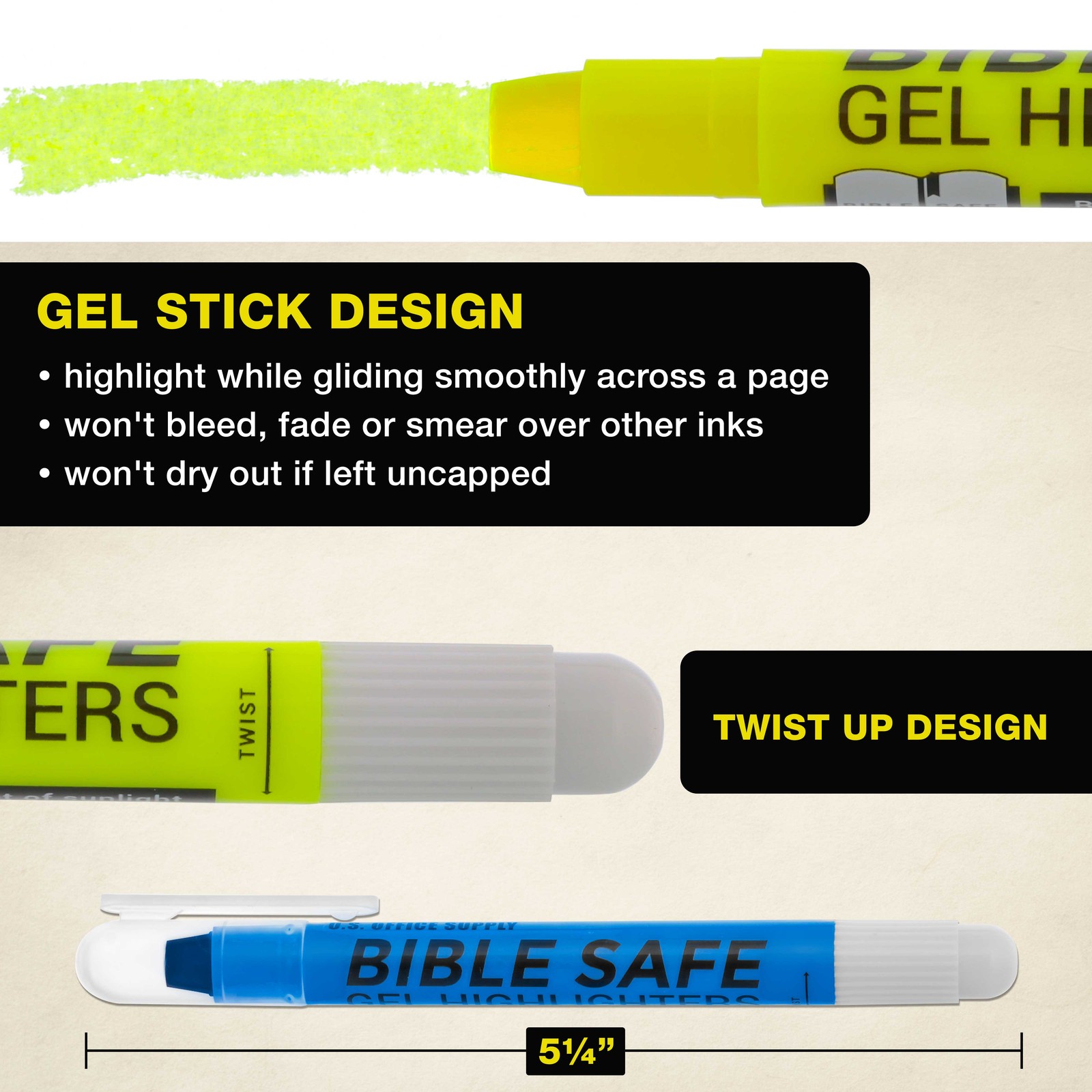 12 Bible Safe Gel Highlighters, 6 Bright Neon Yellow, 6 Colors Pink, Green, Blue