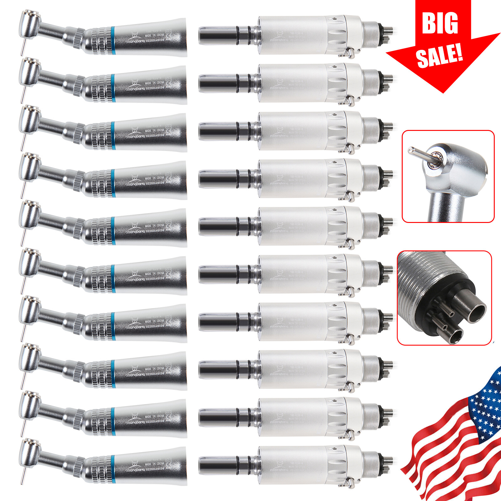 1/5/10Pcs Dental Low Speed Contra Angle Handpiece Fit FG1.6mm Burs/ 4H Air Motor