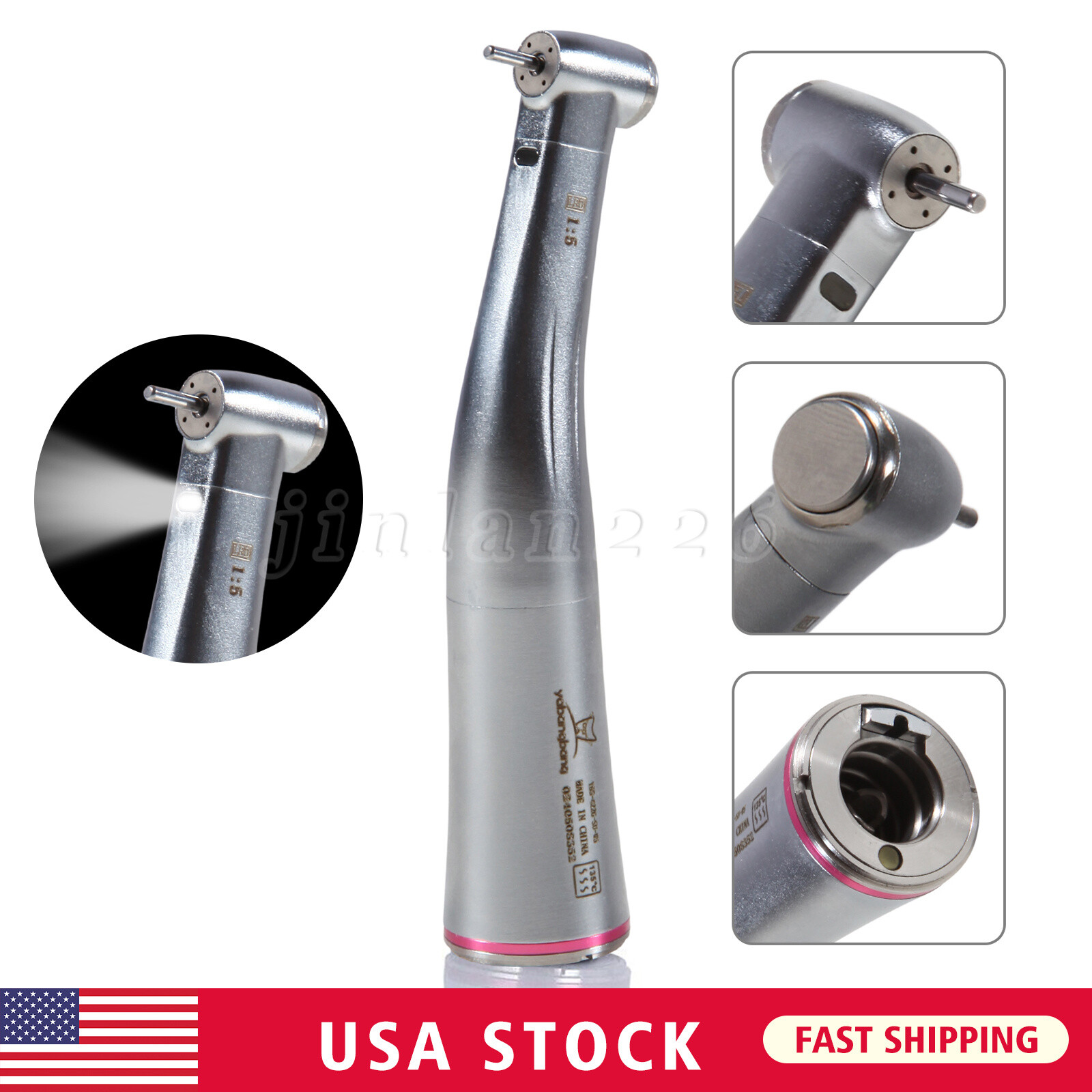Dental LED 1:5 increasing fiber optic Handpiece Contra Angle slow speed