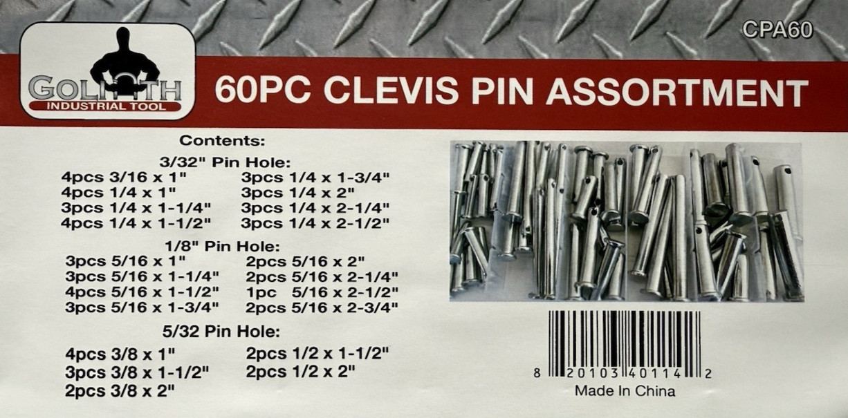 Goliath Industrial 60pc Clevis Pin Assortment Kit ~ CPA60
