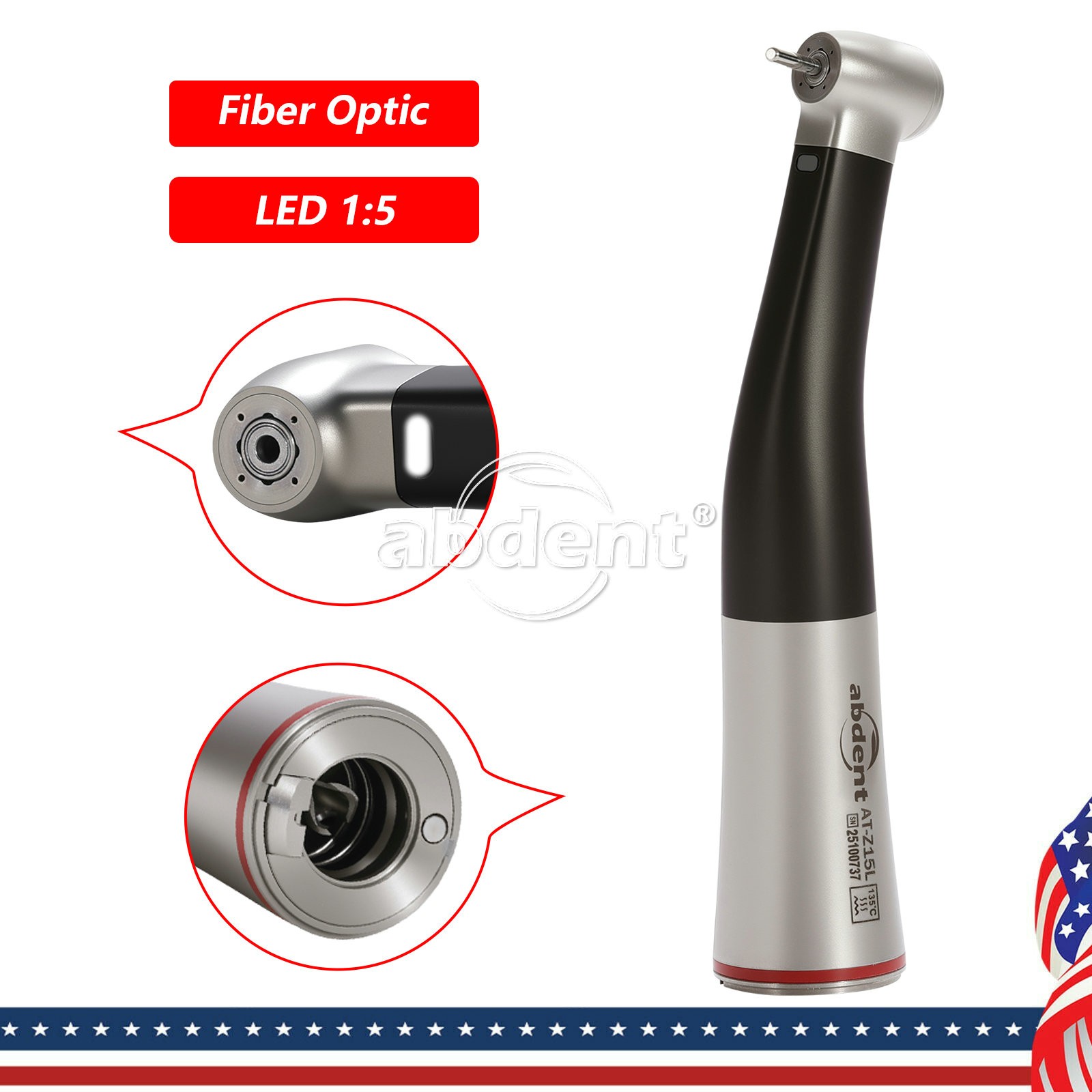 Dental 1:5 Increasing High Speed Fiber Optic LED Contra Angle Handpiece abdent