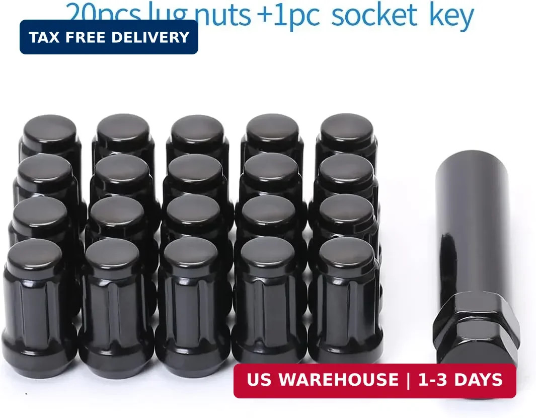 Acorn M12x1.5 Black Spline Lug Nuts – Set of 20, 1.38″ Long, Fit for Honda Accor
