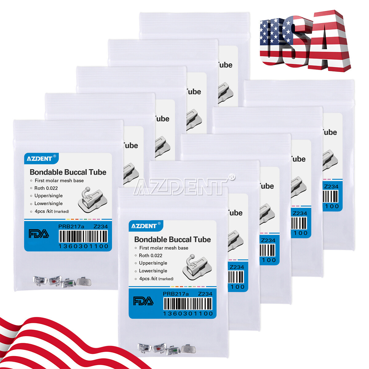 AZDENT Dental Orthodontic 1st Molar Buccal Tubes Bondable MBT/Roth.022 Non-conv