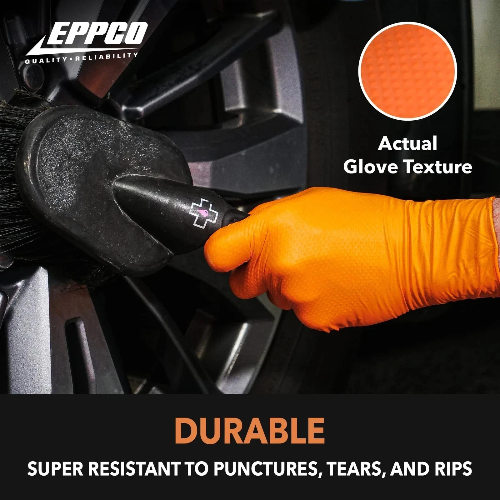 EPPCO 8843 Tiger Grip Orange Nitrile Gloves, Medium – 100 Pc/BOX