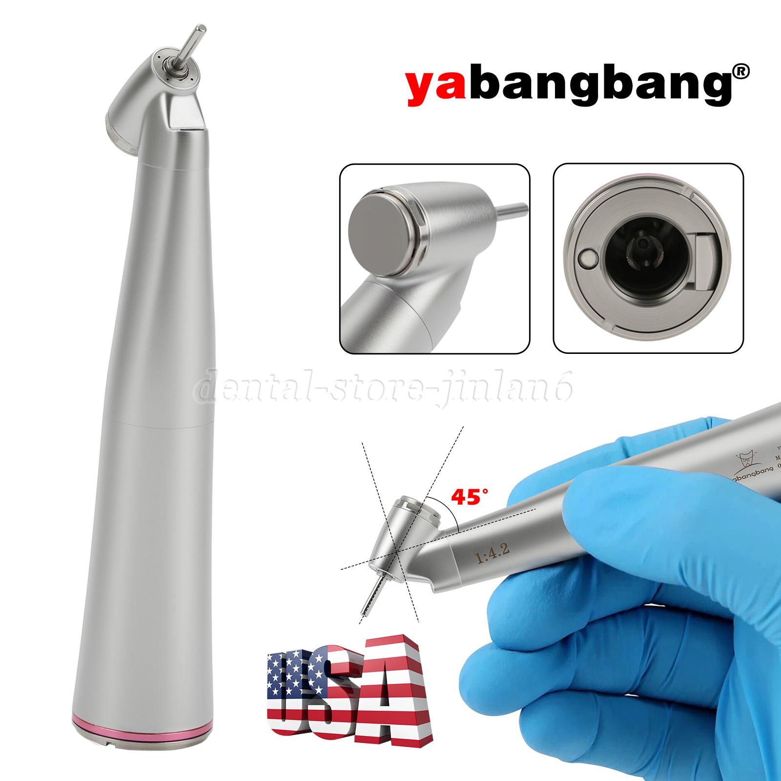 Dental Optic Fiber LED 1:4.2 Increasing Handpiece 45°Angle Head External Channel