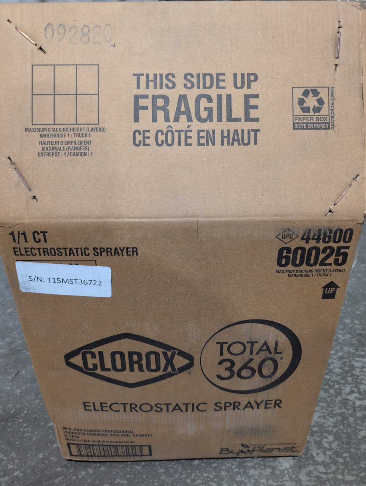 Clorox Total 360 System Electrostatic Sprayer, Cart System, Trigger, Hose #60025