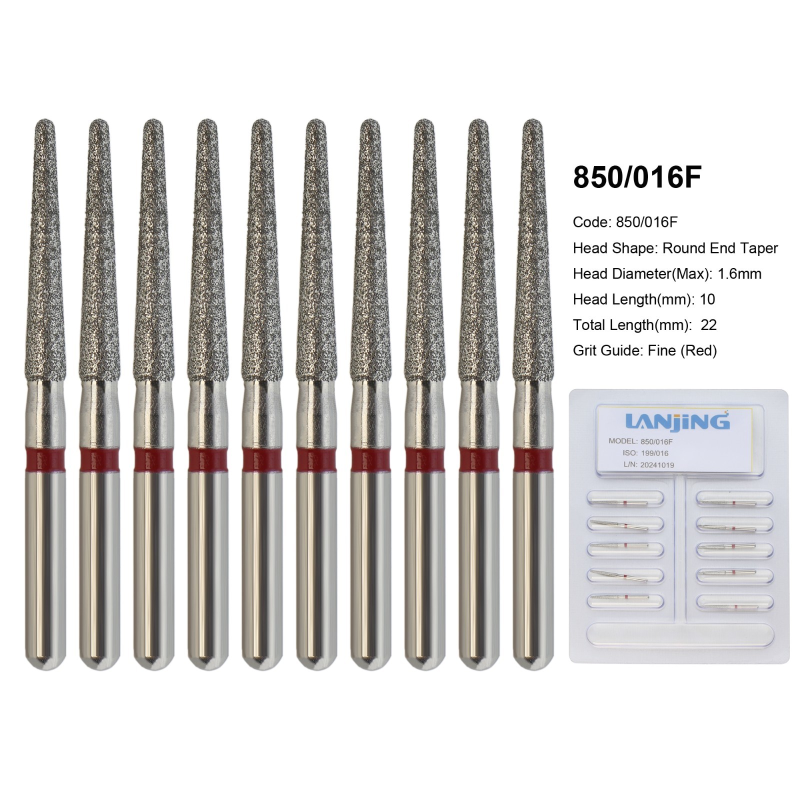 Dental Diamond Burs FG Round End Taper Super Coarse Fine Grit High Speed 856 850