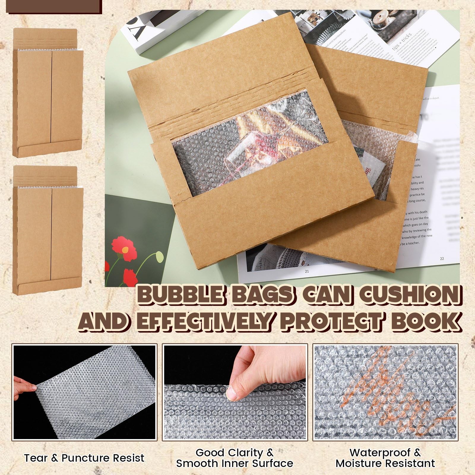 100 Pack Corrugated Comic Book Mailers 7.8 x 11 x 1.2 Inch with 100 Bubble Ba…