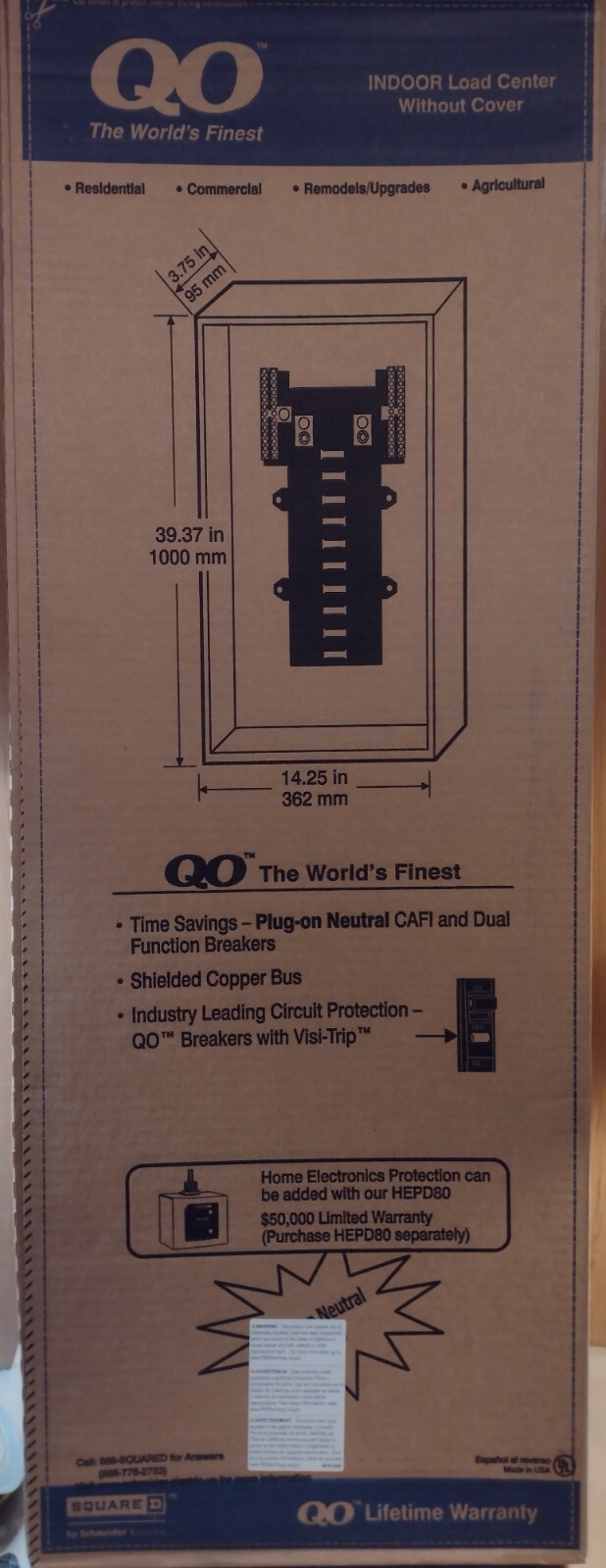 Schneider Square D QO154L225PG, 225A Main Lug Load Center, Plug On Neutral