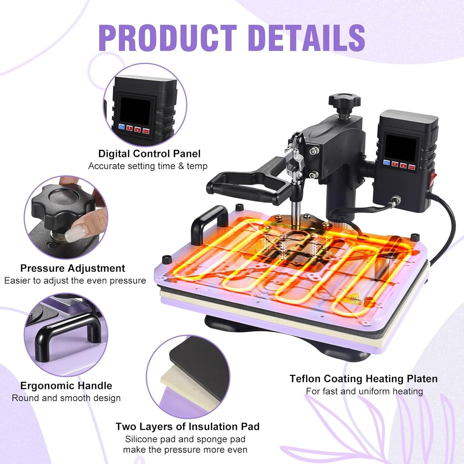 12×15 Inch, 360° Swing Away 5 in 1 Heat Transfer Machine, Multifunctional Hea…