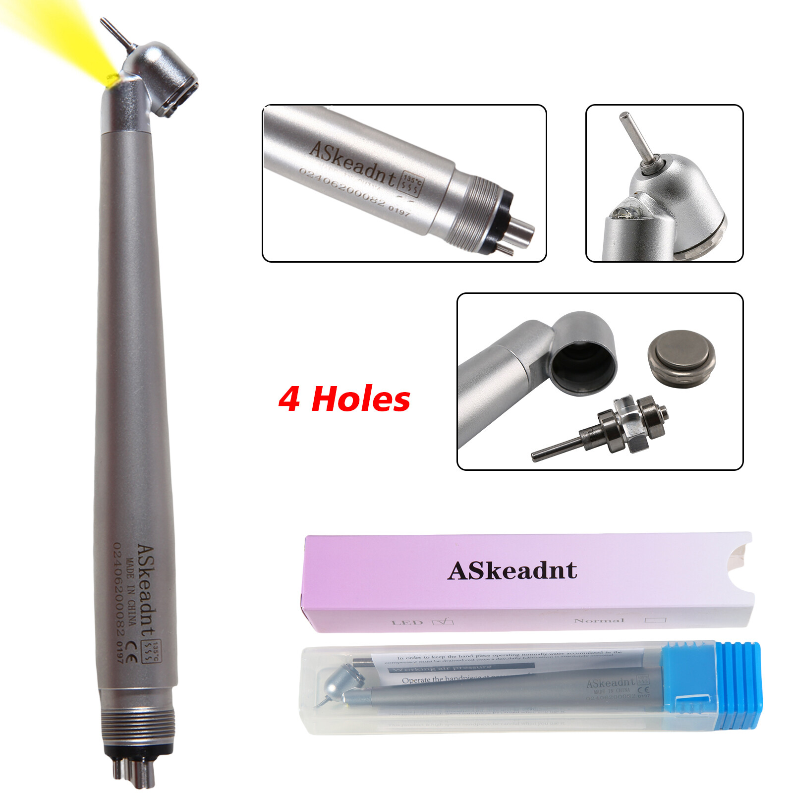 Dental 45° LED Optic High Speed Handpiece E-generator 4 Hole for NSK ASkeadnt