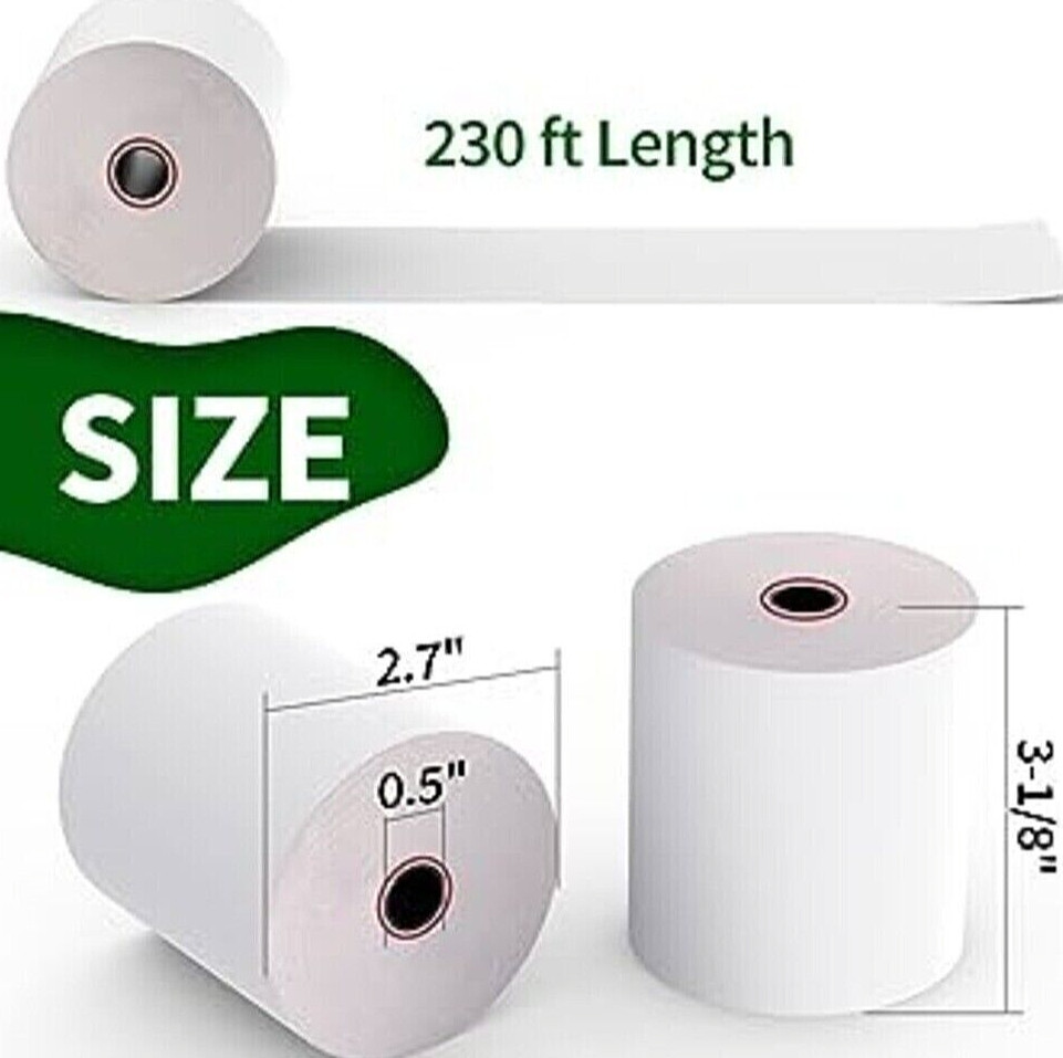 3-1/8″ X 230′ THERMAL POS RECEIPT PRINTER ROLL PAPER BPA FREE- 50 ROLLS – 50 GSM