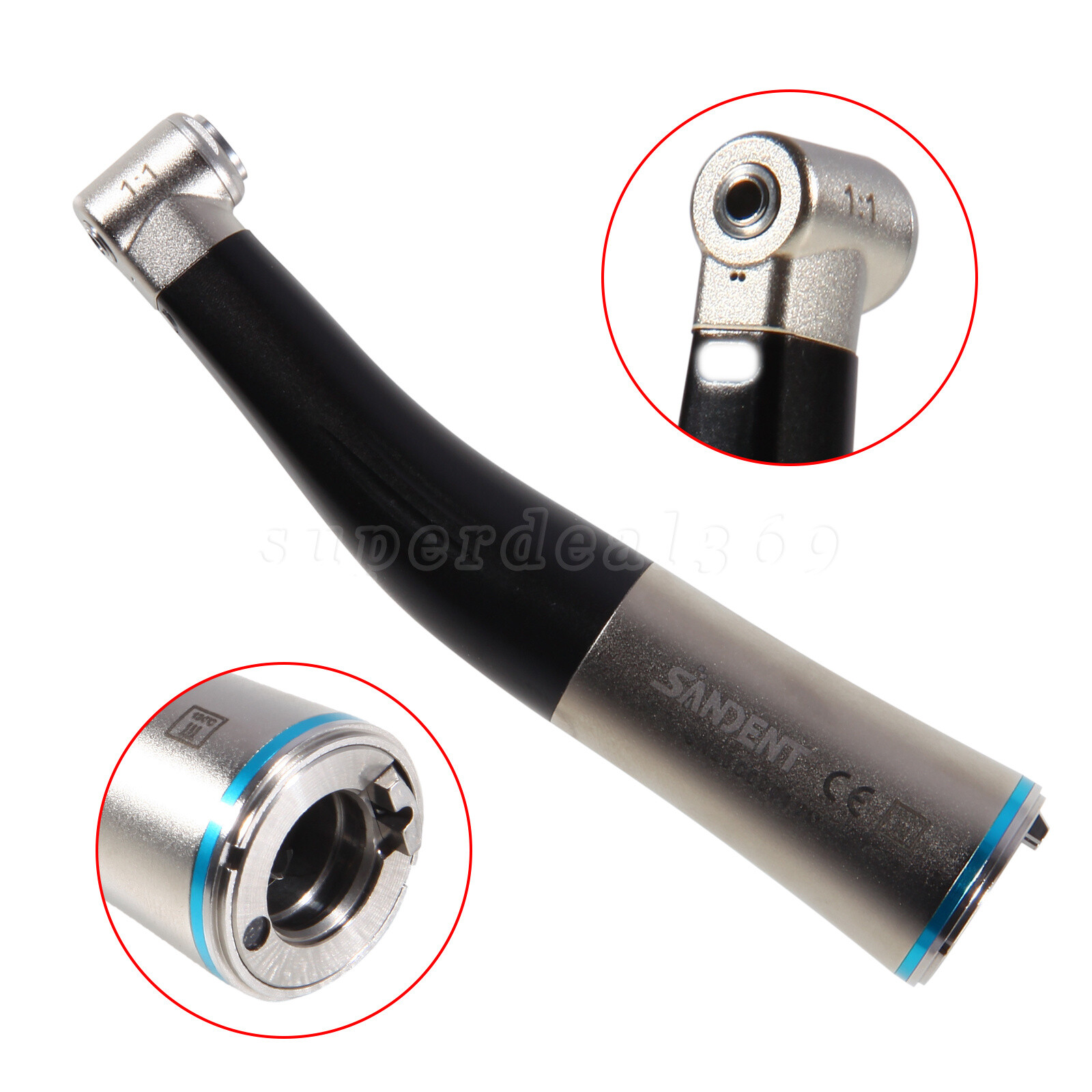SANDENT Dental 1:1 Fiber Optic Contra Angle Low Speed Handpiece Inner Channel ty
