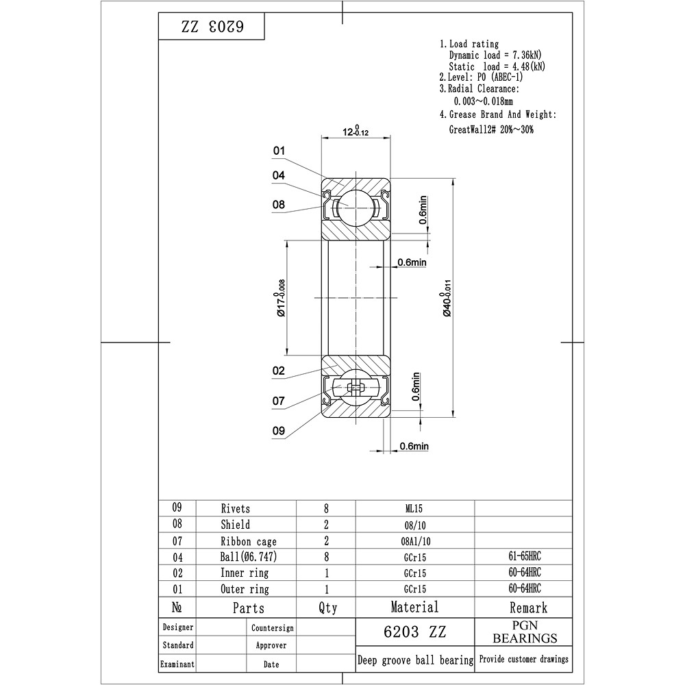 (2) 6203-ZZ Premium Metal Shield Ball Bearing C3 EMQ, 17x40x12, 6203 ZZ 6203z