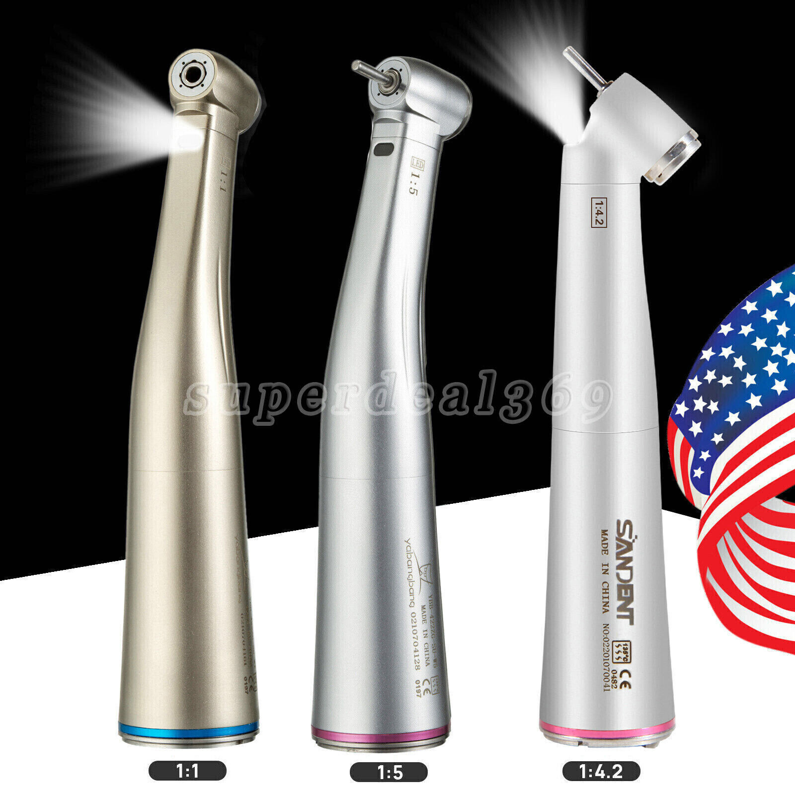 Dental 1:1 1:5 1:4.2 LED Fiber Optic Contra Angle Increasing Handpiece F/ NSK po