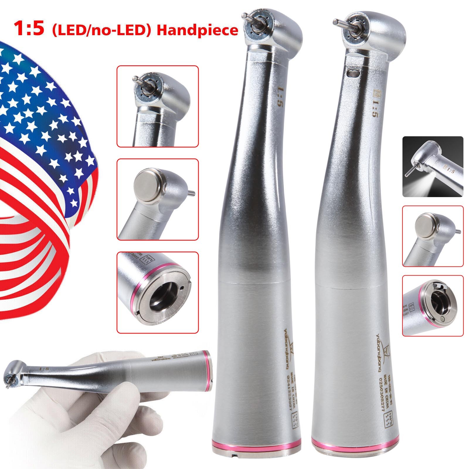 Dental 1:5 Increasing Contra Angle LED Optic Handpiece For NSK Electric Motor KV